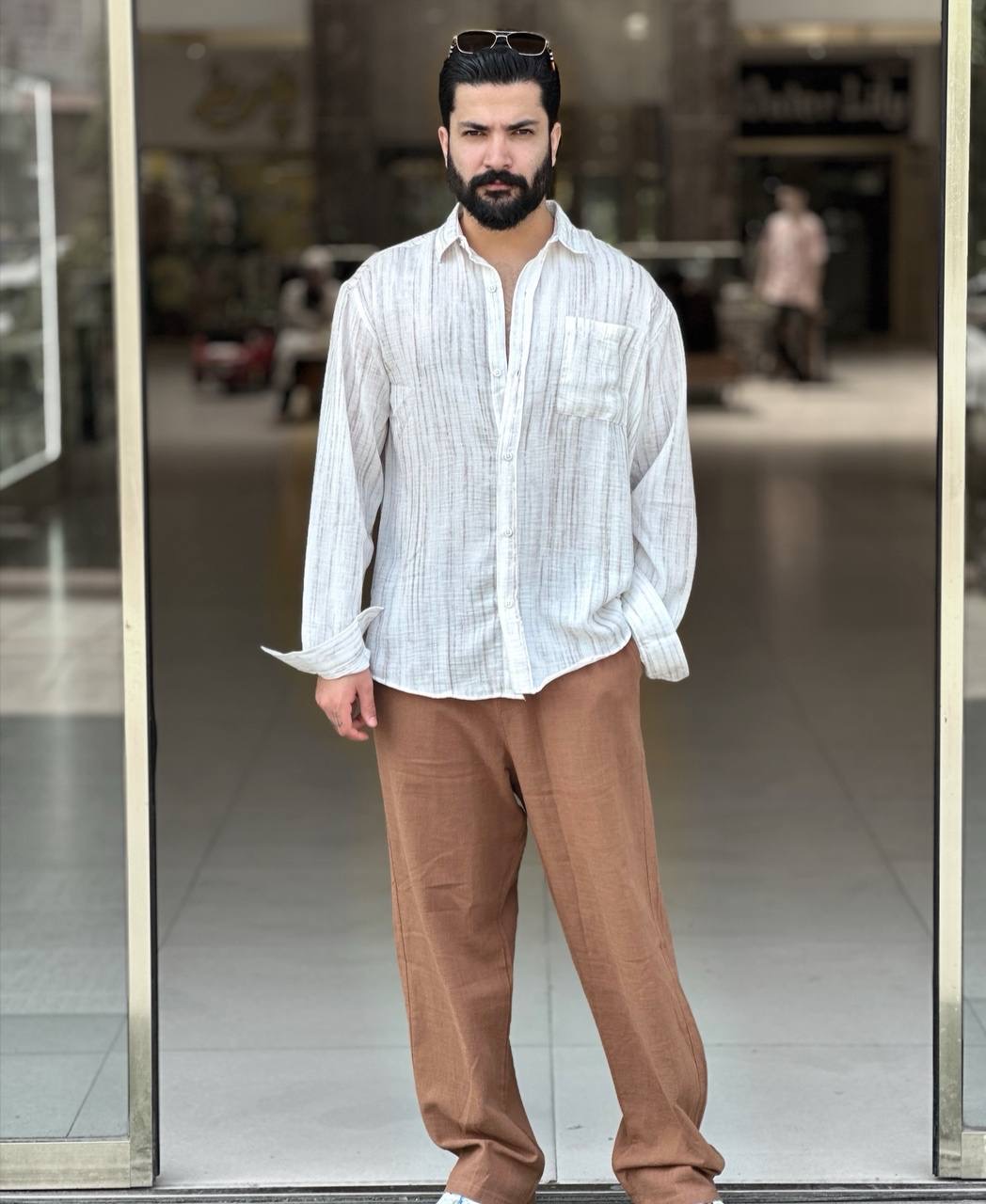 پیراهن لینن جیبدار برندvamos